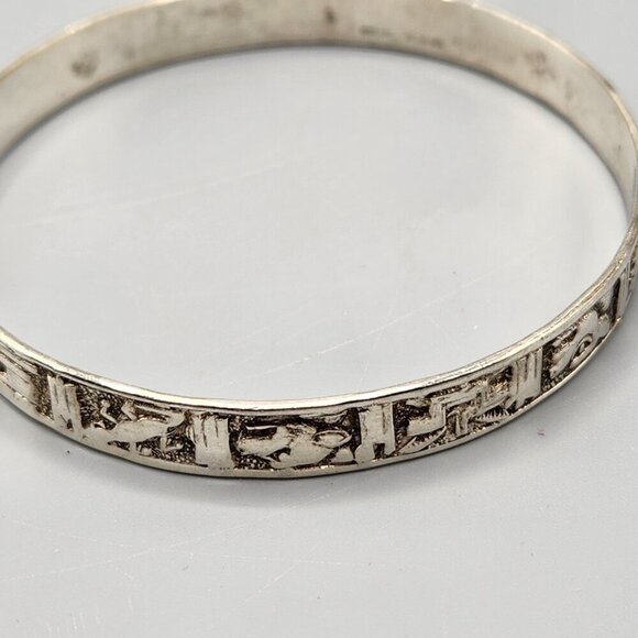 Sterling Silver Bangle Bracelets 925 Taxco Mexico Pair Panel Plain Handmade - Picture 13 of 15